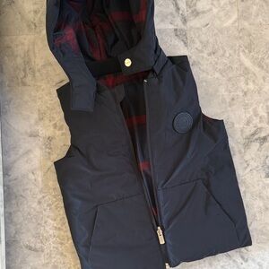 Jacadi Navy Hooded Vest with Red Accents